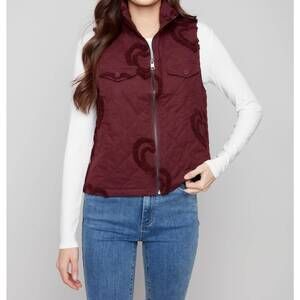 NEW CHARLIE B boucle quilted short vest in cabernet